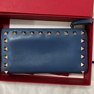 Valentino Garavani Blue Wallet with Silver Studs
